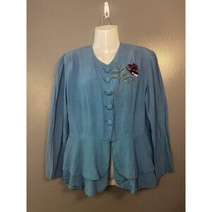 Vintage Phoenix Sportswear Jacket Womens Medium Large Light Blue Peplum Sequin